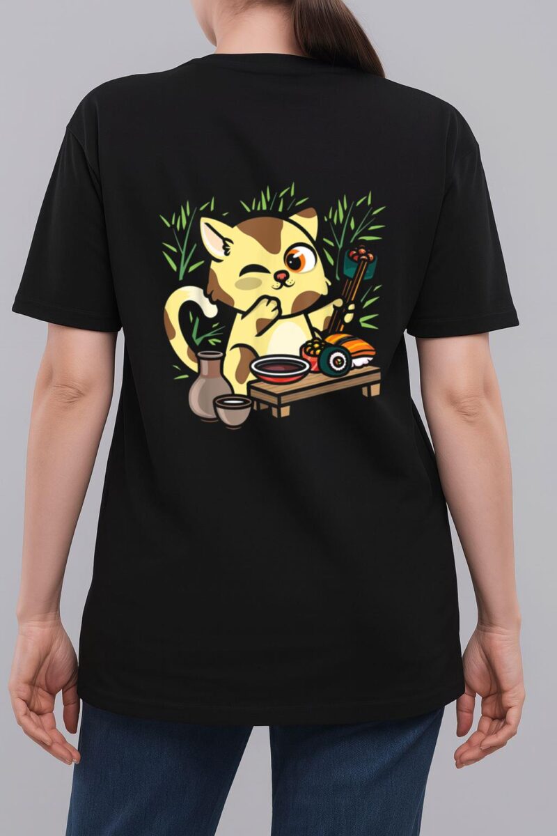 Animal Sushi Cat Lover Japanese Kawaii Cat Eating Food Art Woman T-Shirt