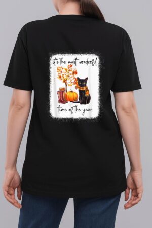 Black Cat Fall Itu2018s The Most Wonderful Time Of The Year Woman T-Shirt