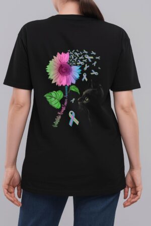 Black Cat Sunflower Metastatic Breast Cancer Awareness Day Woman T-Shirt