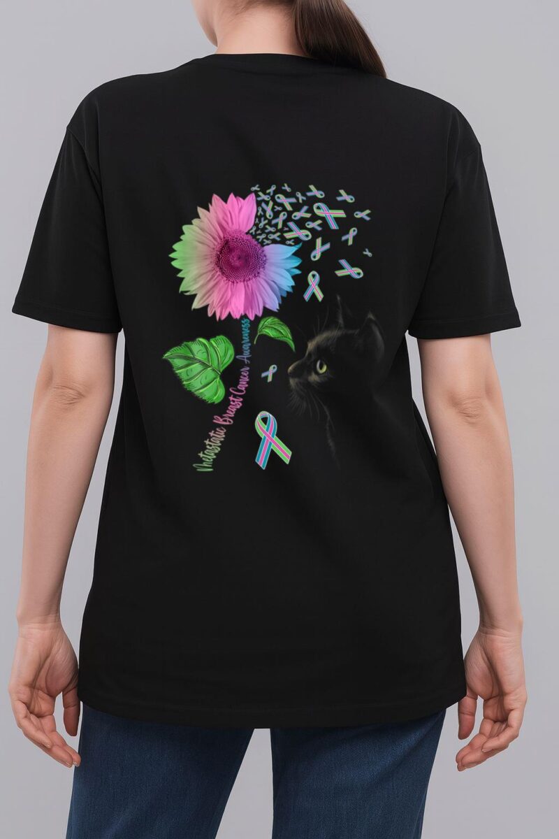 Black Cat Sunflower Metastatic Breast Cancer Awareness Day Woman T-Shirt