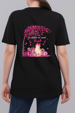 Breast Cancer Awareness In October We Wear Pink Pumpkin Cat Premium Woman T-Shirt