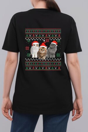 Cat Christmas Ugly Sweater Santa Hat Gifts For Cat Lover Woman T-Shirt