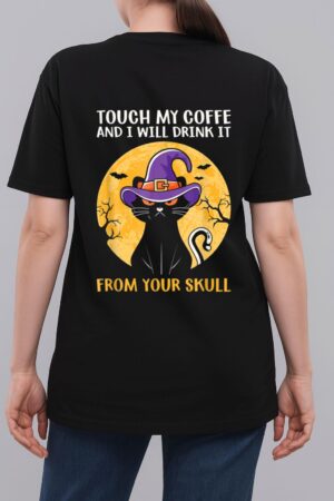 Cat Funny Ouch My Coffee And I Will Drink It From Your Skul Woman T-Shirt