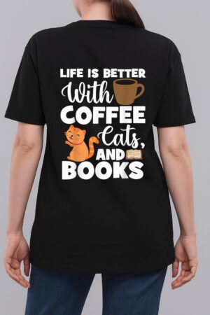 Cat Lovers Cats And Books Coffee Cats And Books Cat Books Woman T-Shirt