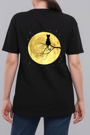 Cat Silhouette On Moon Mystical Cat Halloween Cat And Moon Woman T-Shirt