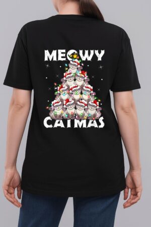 Cat Xmas Lights Santa Meowy Catmas Cat Christmas Ree Woman T-Shirt