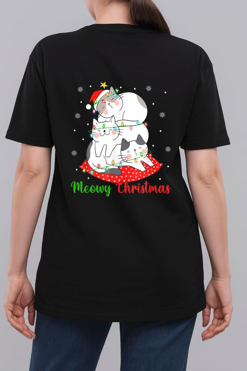 Cat Xmas Ree Lights Santa Cat Christmas Woman T-Shirt
