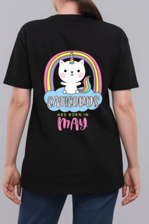 Caticorns Are Born In May Birthday Cat Unicorn Rainbow Cute Woman T-Shirt