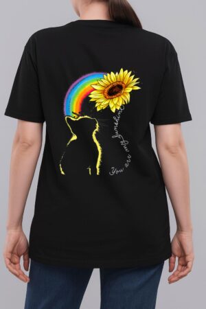 Cats Are My Sunshine Sunflower Rainbow Funny Cat Lovers Gift Woman T-Shirt