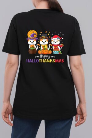 Cats Happy HalloThanksMas Woman T-Shirt