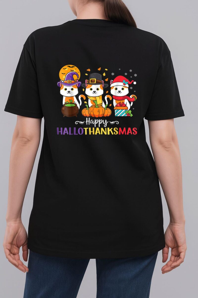 Cats Happy HalloThanksMas Woman T-Shirt