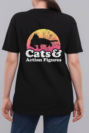 Cats and Action Figures Mens or Womens Cat and Action Figure Woman T-Shirt