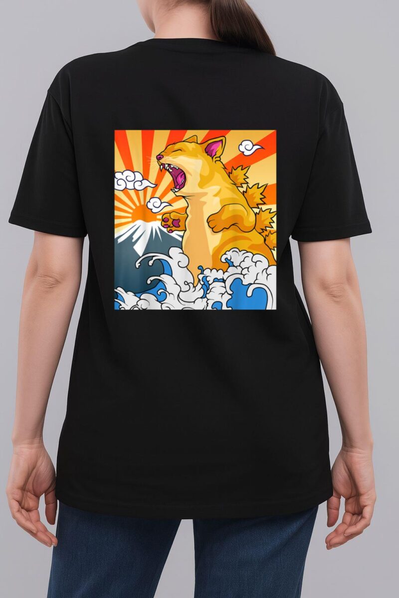 Catzilla Vintage Kawaii Cute Cat Art Japanese Sunset Woman T-Shirt