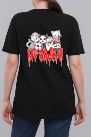 Chillin With My Creeps Cat Horror Serial Killer Halloween Woman T-Shirt