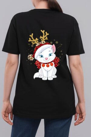 Christmas Cat Reindeer light Antlers Woman T-Shirt