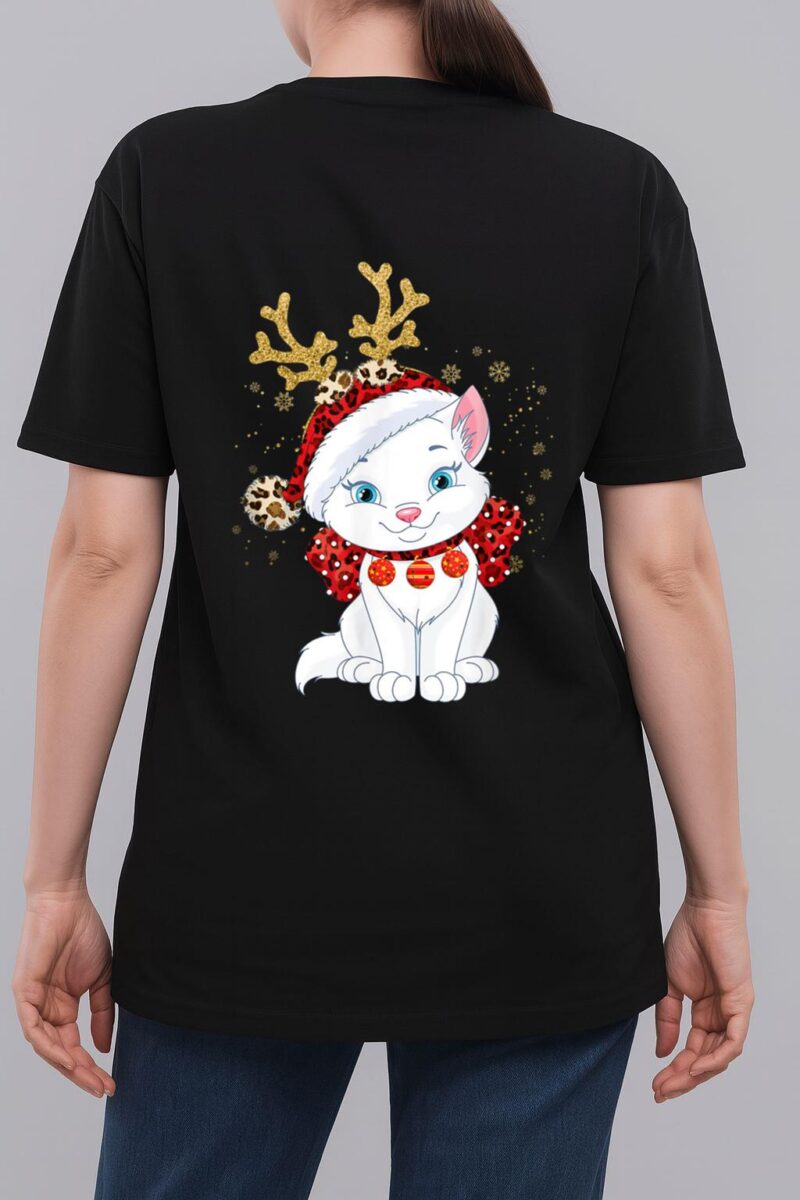 Christmas Cat Reindeer light Antlers Woman T-Shirt