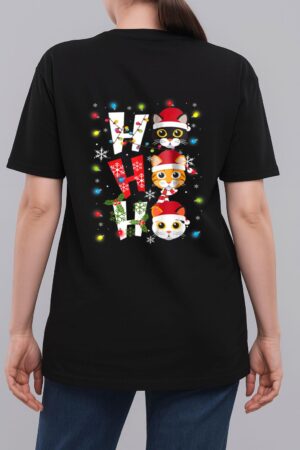 Christmas Ho Ho Ho Cat Lovers Lights Pajamas Funny Xmas Woman T-Shirt