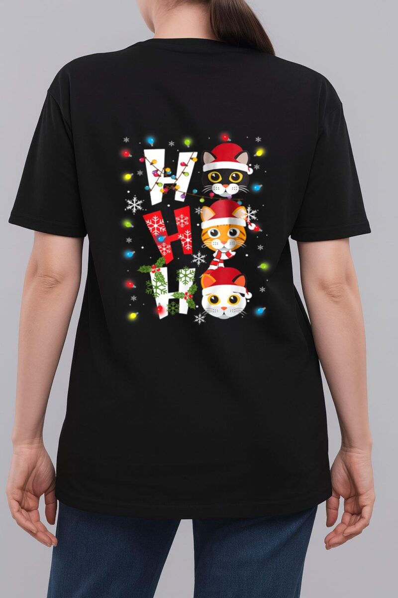 Christmas Ho Ho Ho Cat Lovers Lights Pajamas Funny Xmas Woman T-Shirt