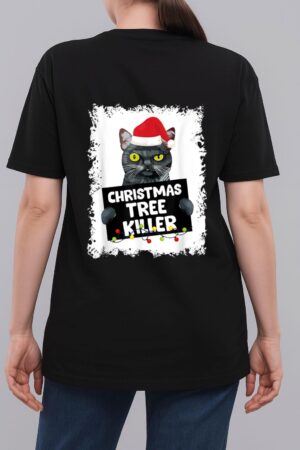Christmas Tree Killer Naughty Black Cat Christmas Woman T-Shirt