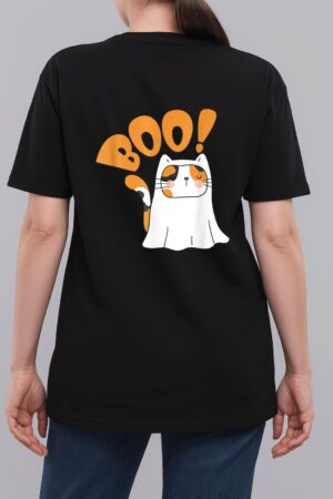 Cut Cat Ghost Halloween Boo Saying Woman T-Shirt