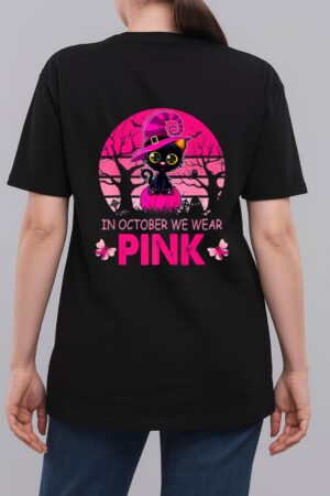 Cute Cat Breast Cancer Awareness In October We Wear Pink Woman T-Shirt