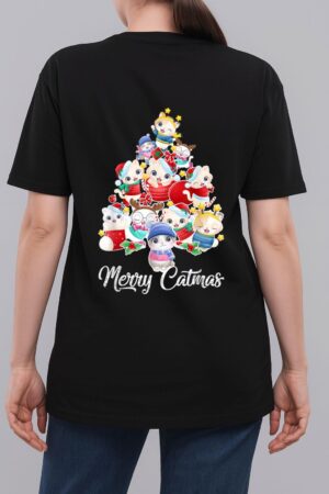 Cute Cat Christmas Tree Merry Catmas For Kitten Xmas Lover Woman T-Shirt