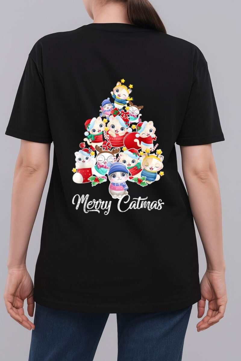 Cute Cat Christmas Tree Merry Catmas For Kitten Xmas Lover Woman T-Shirt
