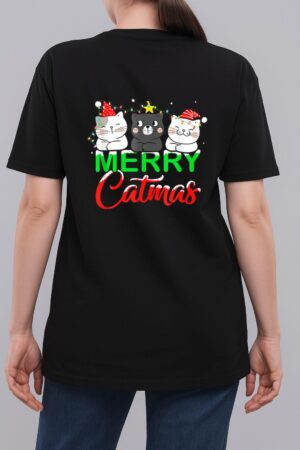 Cute Cat Lover Xmas Lights Santa Merry Catmas Cat Christmas Woman T-Shirt