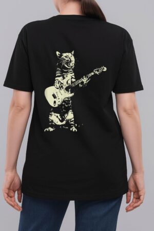 Cute Cat Playing Guitar Woman T-Shirt
