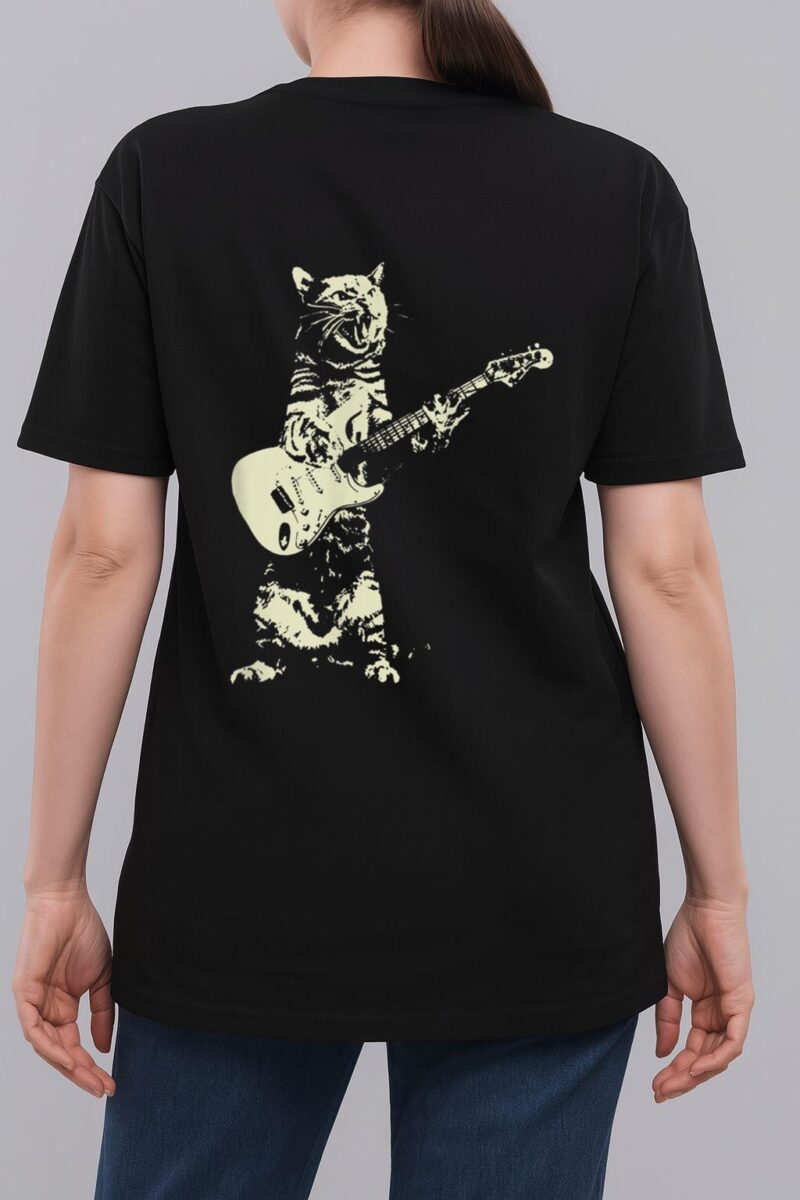 Cute Cat Playing Guitar Woman T-Shirt