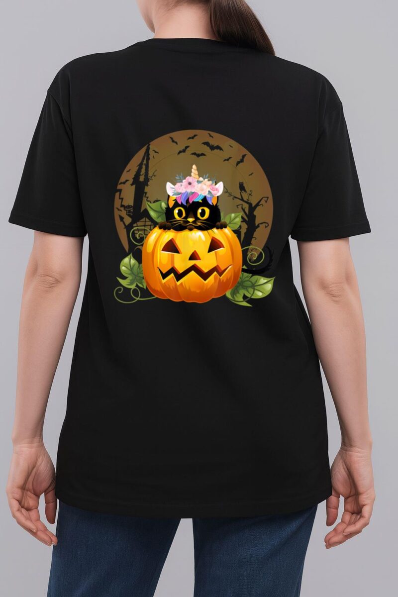 Cute Cat Pumpkin Unicorn Halloween Costume Gift Woman T-Shirt