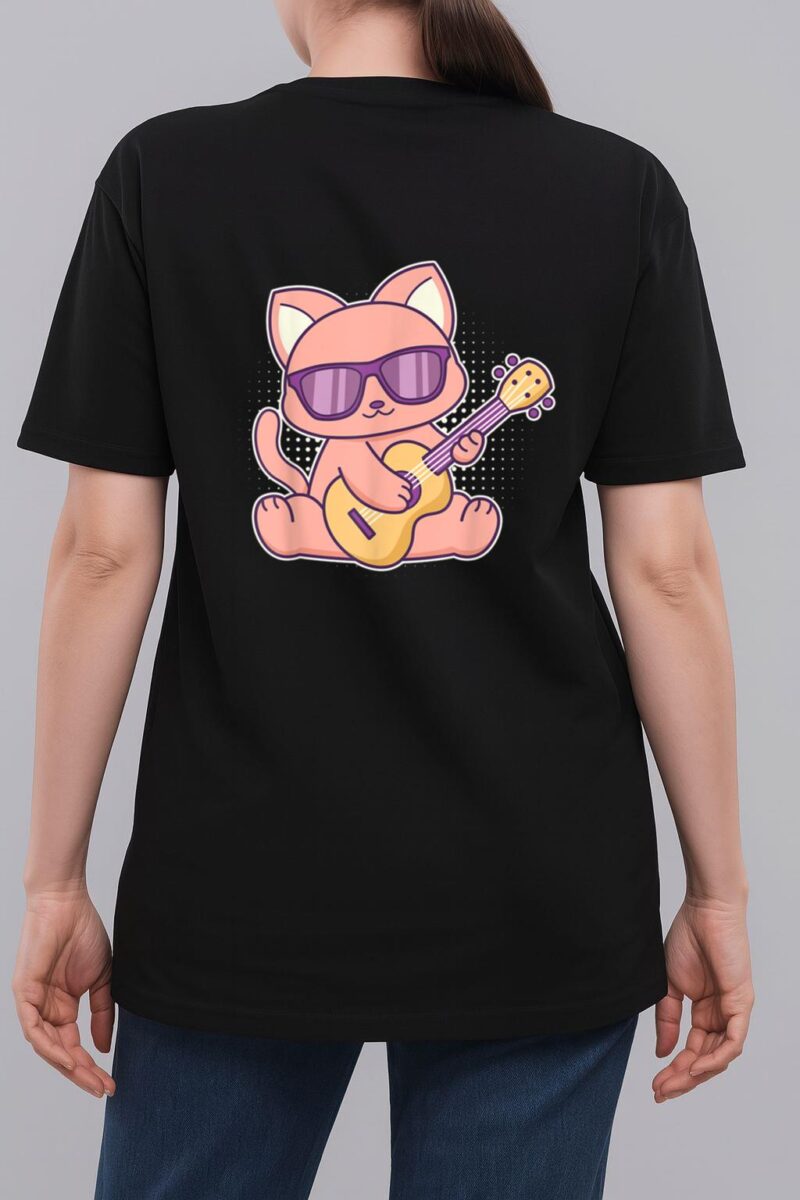 Cute Cat With Sunglasses Playing On A Guitar Woman T-Shirt