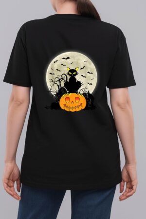 Cute Halloween Black Cat Witch Hat Pumpkin Woman T-Shirt