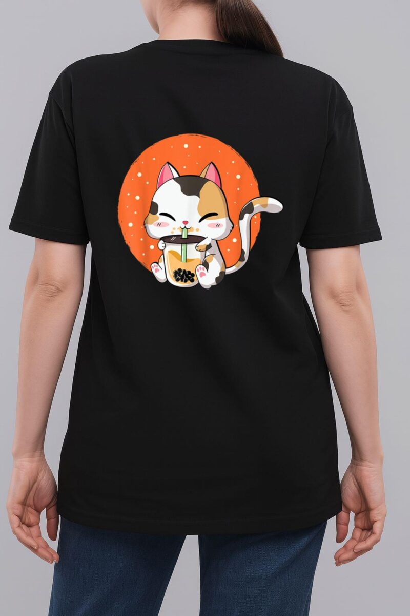 Cute Kawaii Cat Boba Bubble Milk Tea Anime Neko Kitten Woman T-Shirt