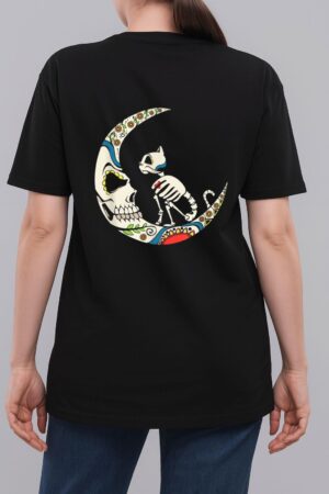 Dia De Los Muertos Crescent Moon And Cat Sugar Skull Woman T-Shirt