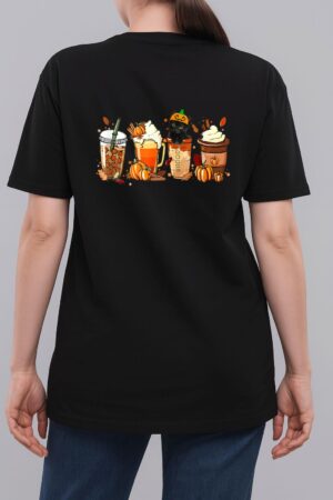 Fall Coffee Pumpkin Spice Latte Iced Autumn Black Cat Woman T-Shirt