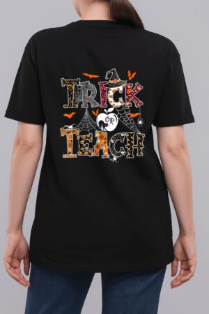 Fall Holiday Themed Thanksgiving Halloween Teacher Trick Or Woman T-Shirt