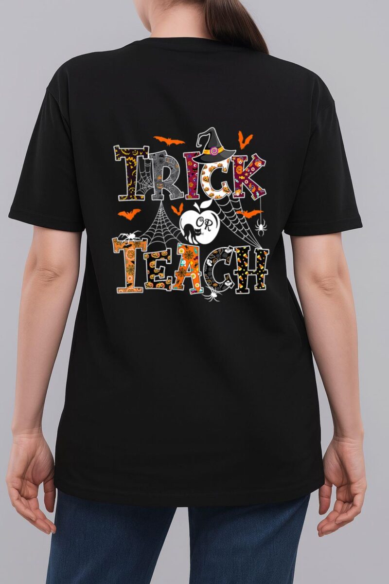 Fall Holiday Themed Thanksgiving Halloween Teacher Trick Or Woman T-Shirt