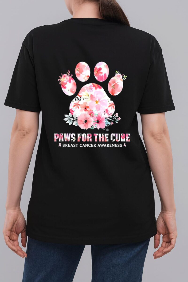 Floral Paws For He Cure Dog Cat Breast Cancer Awareness Woman T-Shirt