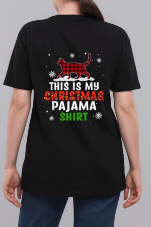 Funny Cat Christmas Lights Buffalo Red Plaid Xmas Gift Girls Woman T-Shirt