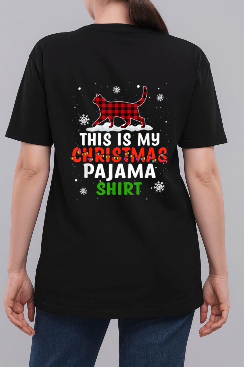 Funny Cat Christmas Lights Buffalo Red Plaid Xmas Gift Girls Woman T-Shirt