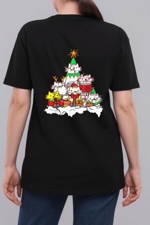 Funny Cat Christmas Tree Lights Costume Matching Pajama Gift Woman T-Shirt