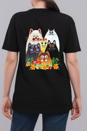 Funny Cat Happy Colorful Flowers Woman T-Shirt