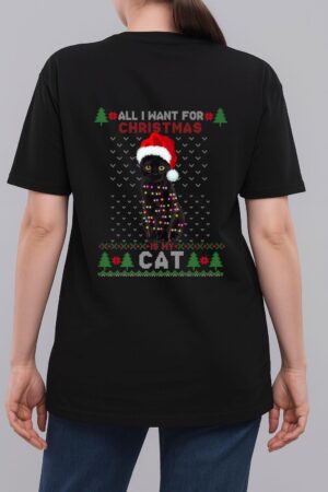 Funny Cat lovers Cute Cat Santa Hat Ugly Christmas Sweater Premium Woman T-Shirt