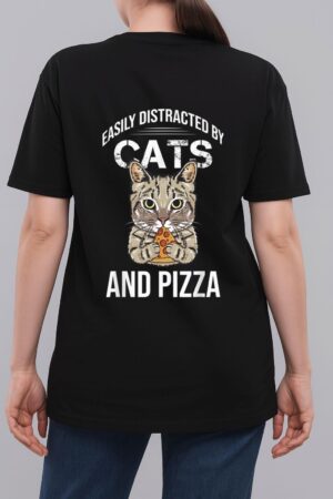 Funny Easily Distracted By Cats And Pizza Lovers Cat Lovers Woman T-Shirt