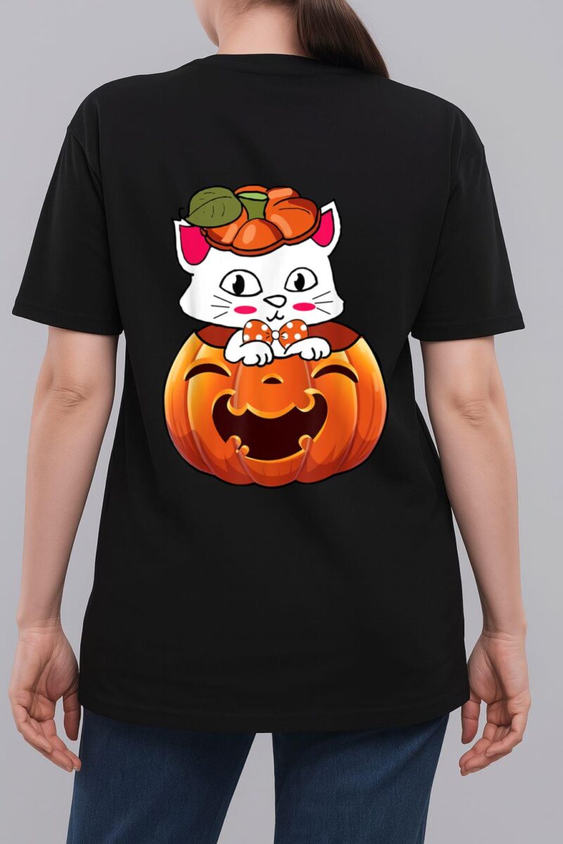 Funny Halloween Jack-O-Lantern Pumpkin Cat Gifts Woman T-Shirt
