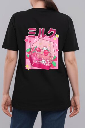 Funny Retro 90s Strawberry Milkshake Carton Kawaii Anime Cat Woman T-Shirt