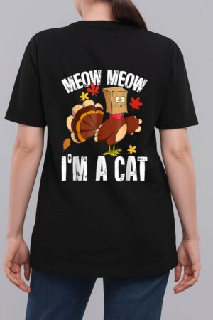 Funny Thanksgiving Cool Turkey Fake Cat Woman T-Shirt