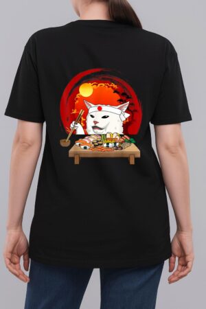 Funny White Cat Meme Eating Sushi Kawaii Sushi Cat Woman T-Shirt