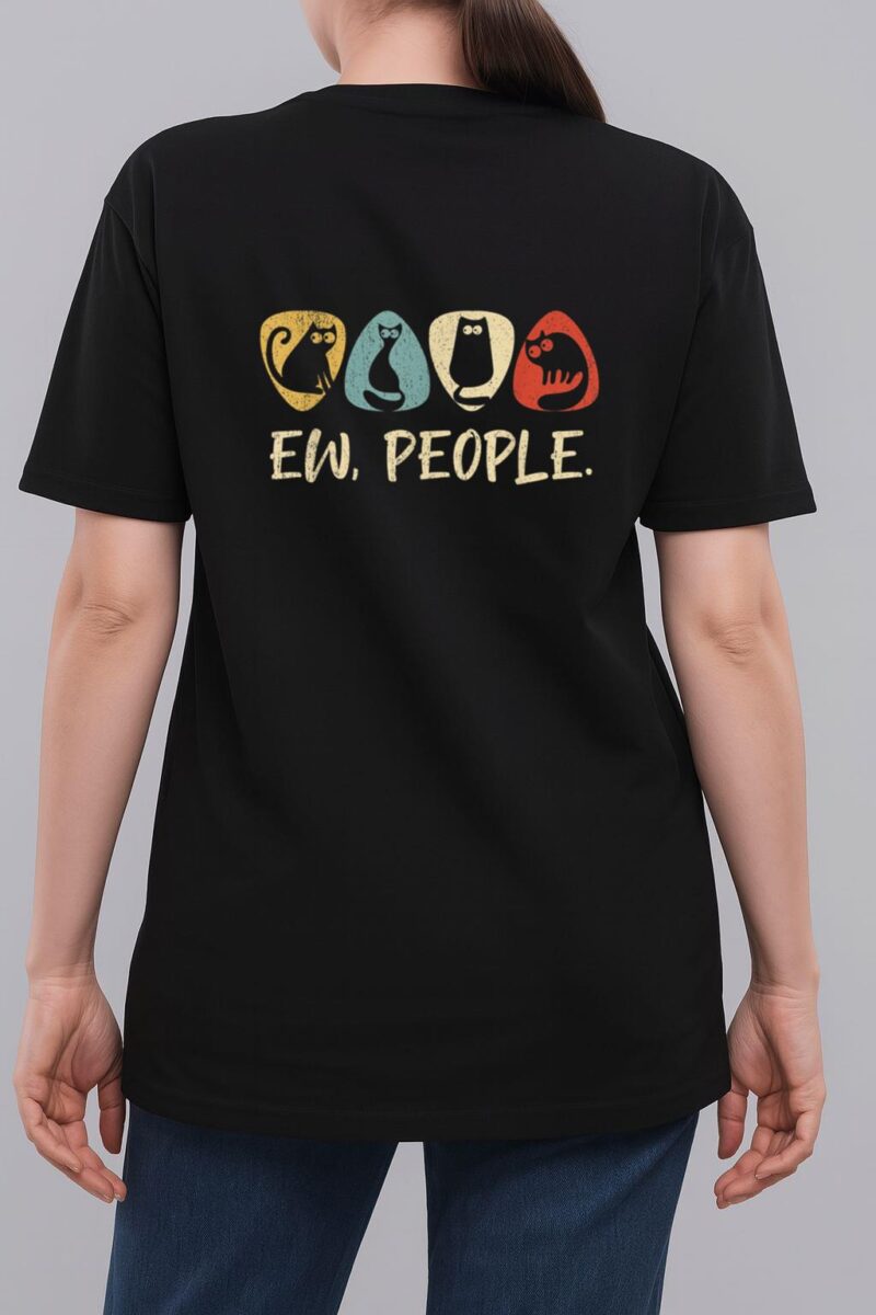 Guitar And Black Cat Lover,Ew People Meowy Funny Cat Woman T-Shirt